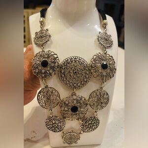 White House Black Market Silver and Black Medallion Necklace